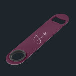 Modern Burgundy Elegant Stylish Trendy Monogrammed Bar Key<br><div class="desc">Create your own custom, personalized, modern elegant white calligraphy typography script font monogrammed on dark burgundy background, trendy chic girly stylish cool professional extra durable stainless steel speed bottle opener bar key featuring a length and design to open bottles with speed and ease. Simply type in your name / family...</div>