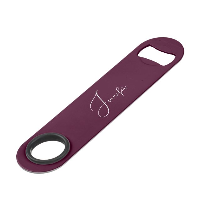 Modern Burgundy Elegant Stylish Trendy Monogrammed Bar Key (Front Angled)