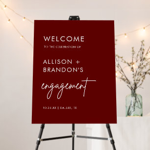 Modern Burgundy Engagement Party Welcome Sign