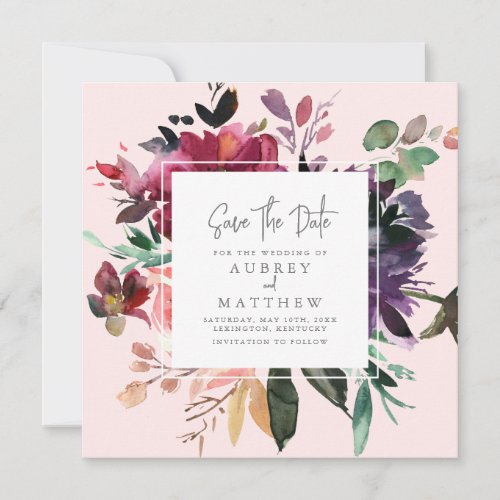 Modern Burgundy Floral Blush Pink Wedding Save The Date