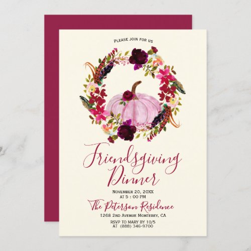 Modern Burgundy Floral Friendsgiving Invitations