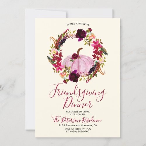 Modern Burgundy Floral Friendsgiving Invitations