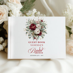 Modern Burgundy Floral Gold Bridal Shower Guest Book