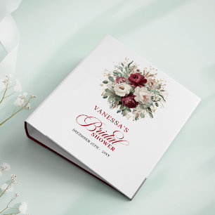 Modern Burgundy Floral Gold Bridal Shower Memory  3 Ring Binder