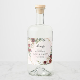Modern burgundy floral gold geometric boho  liquor bottle label