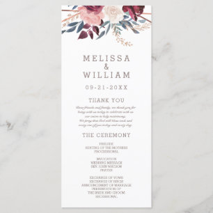 Modern Burgundy Floral Ivory Geometric Wedding Program