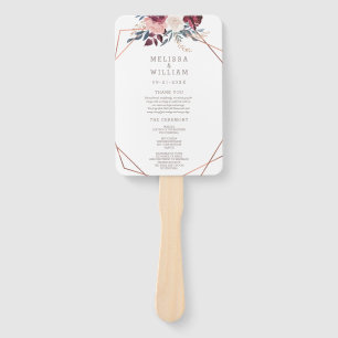Modern Burgundy Floral Ivory Wedding Program Hand Fan