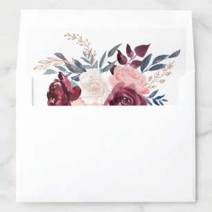 Modern Burgundy Floral Rose Gold Ivory White Envelope Liner