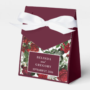 Modern Burgundy Floral Watercolor Elegant Wedding Favor Boxes