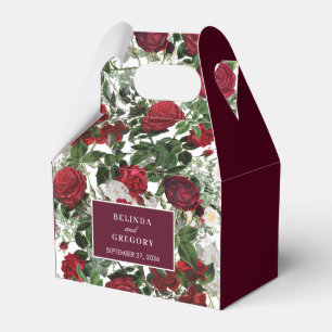 Modern Burgundy Floral Watercolor Elegant Wedding Favor Boxes