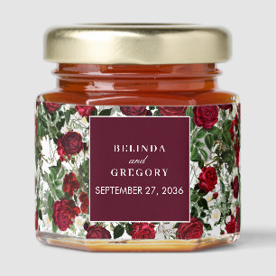 Modern Burgundy Floral Watercolor Elegant Wedding Honey Jar Favors