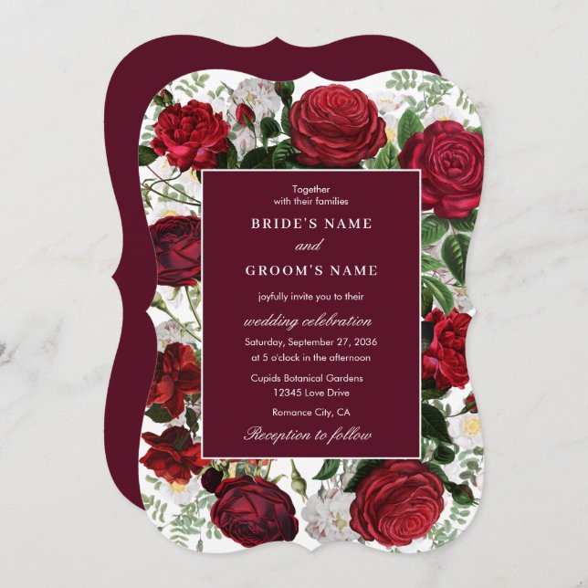 Modern Burgundy Floral Watercolor Elegant Wedding  Invitation (Front/Back)