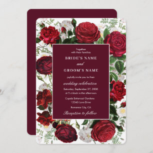 Modern Burgundy Floral Watercolor Elegant Wedding Invitation