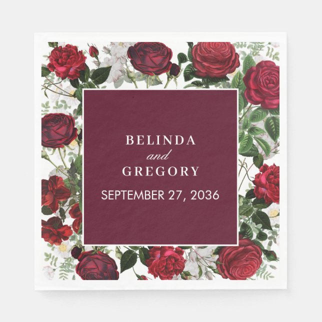 Modern Burgundy Floral Watercolor Elegant Wedding  Napkins (Front)