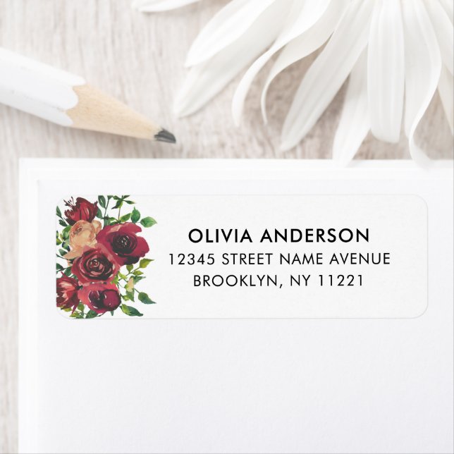 Modern Burgundy Floral Watercolor Greenery Foliage Label (Insitu)