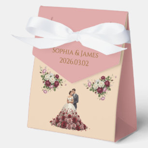 Modern Burgundy Floral Wedding Favor Box