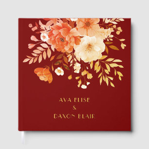 Modern  Burgundy Floral Wedding Gold Foil Guest Book