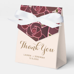 Modern Burgundy Floral Wedding Thank You Favor Boxes