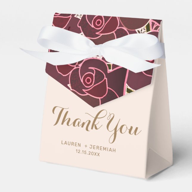 Modern Burgundy Floral Wedding Thank You Favor Boxes (Front Side)
