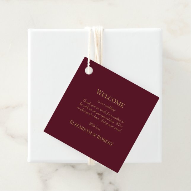 Modern Burgundy Floral Wedding Welcome Gift Tag (In Situ)