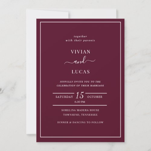 Modern Burgundy Formal Minimal Wedding Invitation