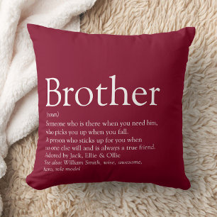 Modern Burgundy Fun Best Brother Ever Definition Throw Pillow