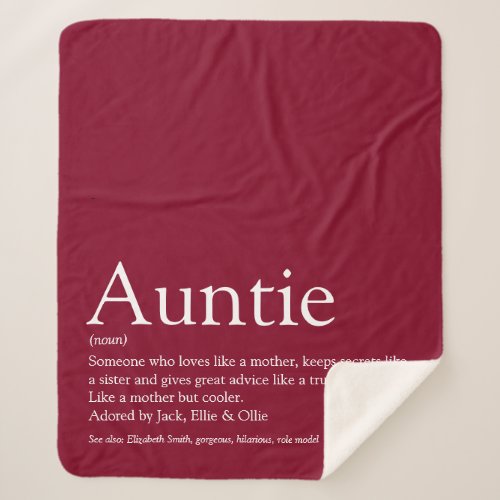 Modern Burgundy Fun Cool Aunt Auntie Definition Sherpa Blanket