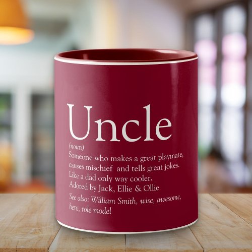Modern Burgundy Fun Cool Uncle Definition  Two_Tone Coffee Mug