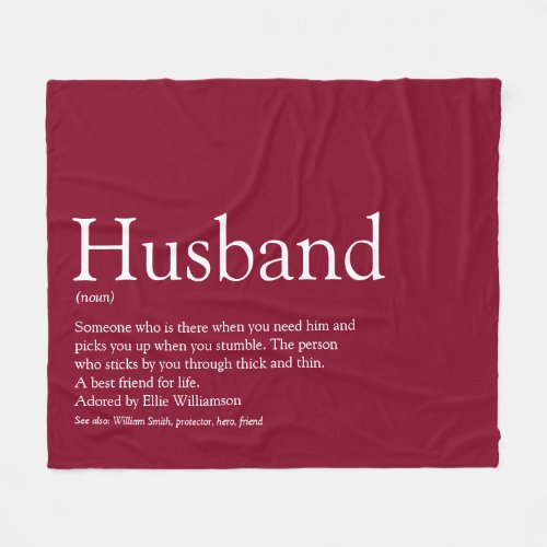 Modern Burgundy Fun Husband Definition Fleece Blanket