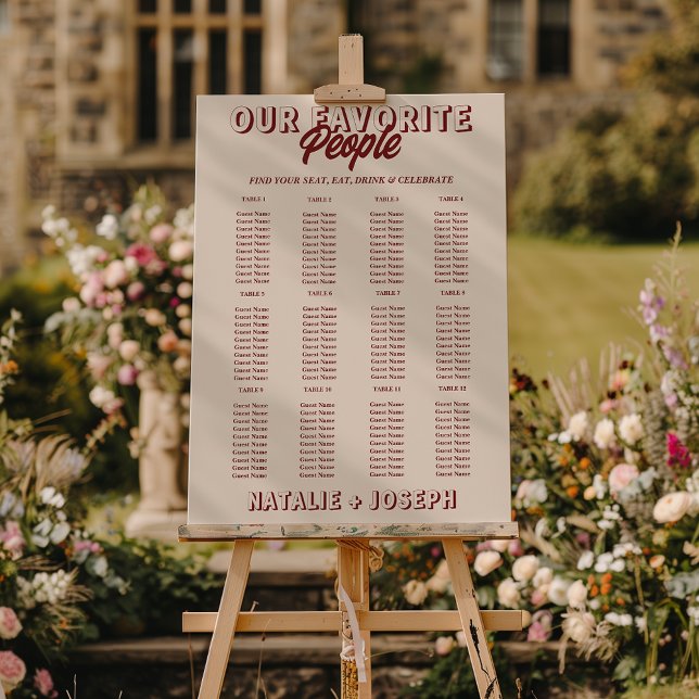 Modern Burgundy Fun Unique Wedding Seating Charts Foam Board (Creator Uploaded)