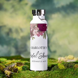 Modern Burgundy Garden Flowers Bridal Shower Favor Water Bottle