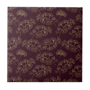 Modern Burgundy Ginkgo Pattern Ceramic Tile