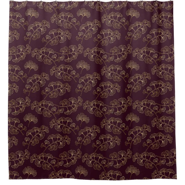 Modern Burgundy Ginkgo Pattern Shower Curtain (Front)