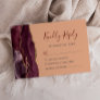 Modern Burgundy Gold Agate Peach Wedding RSVP Card