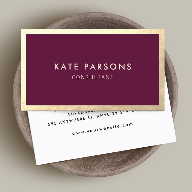  Modern Burgundy Gold Border  Business Card (Creator Uploaded)