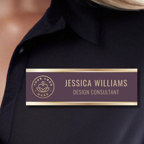 Modern Burgundy Gold Business Logo Name Tag