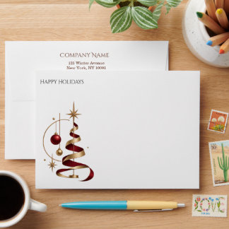 Modern Burgundy Gold Corporate Christmas Holiday Envelope