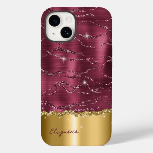 Modern Burgundy Gold Faux Glitter Monogram Case