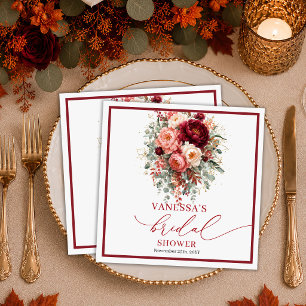 Modern Burgundy Gold Floral autumn bridal shower Napkins