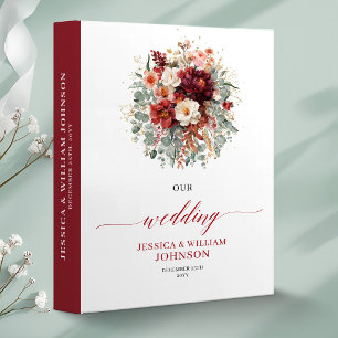 Modern Burgundy Gold Floral Autumn wedding memory  3 Ring Binder
