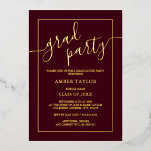Modern Burgundy Gold Graduation Party  Foil Invitation