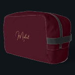 Modern Burgundy Gold Monogram Mens Womens Travel Dopp Kit<br><div class="desc">Create your own custom, personalized, beautiful modern elegant faux gold script / typography monogram monogrammed, durable Polyester Poplin, sturdy polyester fabric mens womens kids burgundy maroon dark red cosmetic makeup toiletry organizer golf beach accessory gym travel dopp kit bag pouch with a zippered closure, two interior mesh pockets - one...</div>