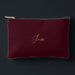 Modern Burgundy Gold Monogram Travel Cosmetic Golf Accessory Pouch<br><div class="desc">Create your own custom, personalized, beautiful modern elegant faux gold script / typography monogram monogrammed, durable Spun Polyester, mens womens burgundy maroon dark red zippered cosmetic makeup toiletry bag golf beach accessory pouch. Simply type in your name / initials / monogram, to customize. Make a great gift for birthday, fathers...</div>