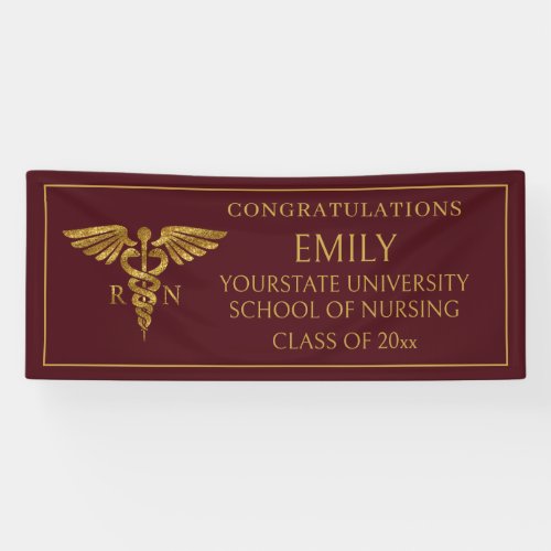 Modern Burgundy Gold Nursing School RN Graduation Banner