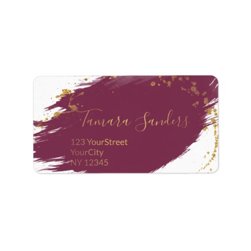 Modern Burgundy Gold Paint Strokes _ Address Label