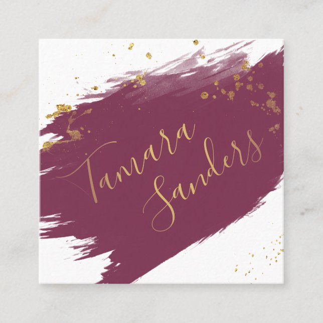 Modern Burgundy Gold Paint Strokes - Business Card (Front)