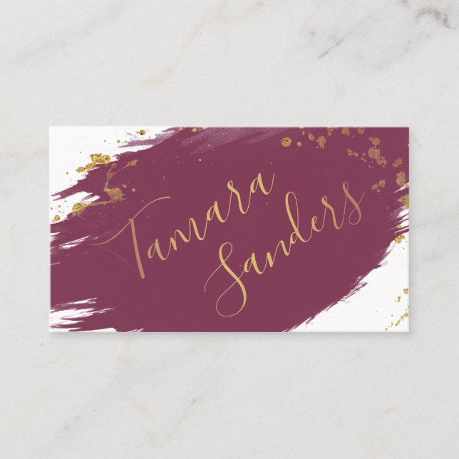 Modern Burgundy Gold Paint Strokes - Business Card (Front)