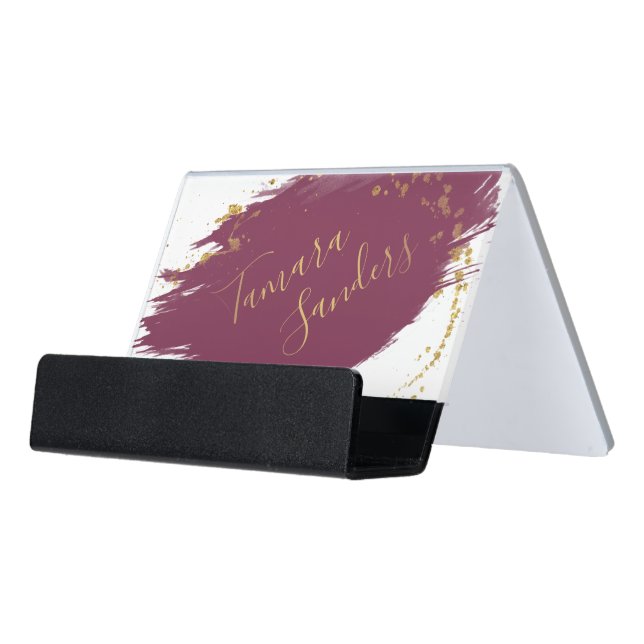 Modern Burgundy Gold Paint Strokes - Card Holder (Angled Front)