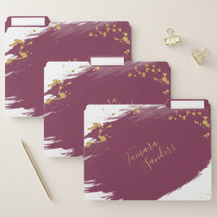 Modern Burgundy Gold Paint Strokes - File Folder
