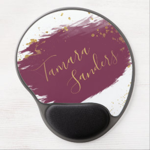 Modern Burgundy Gold Paint Strokes - Gel Mousepad